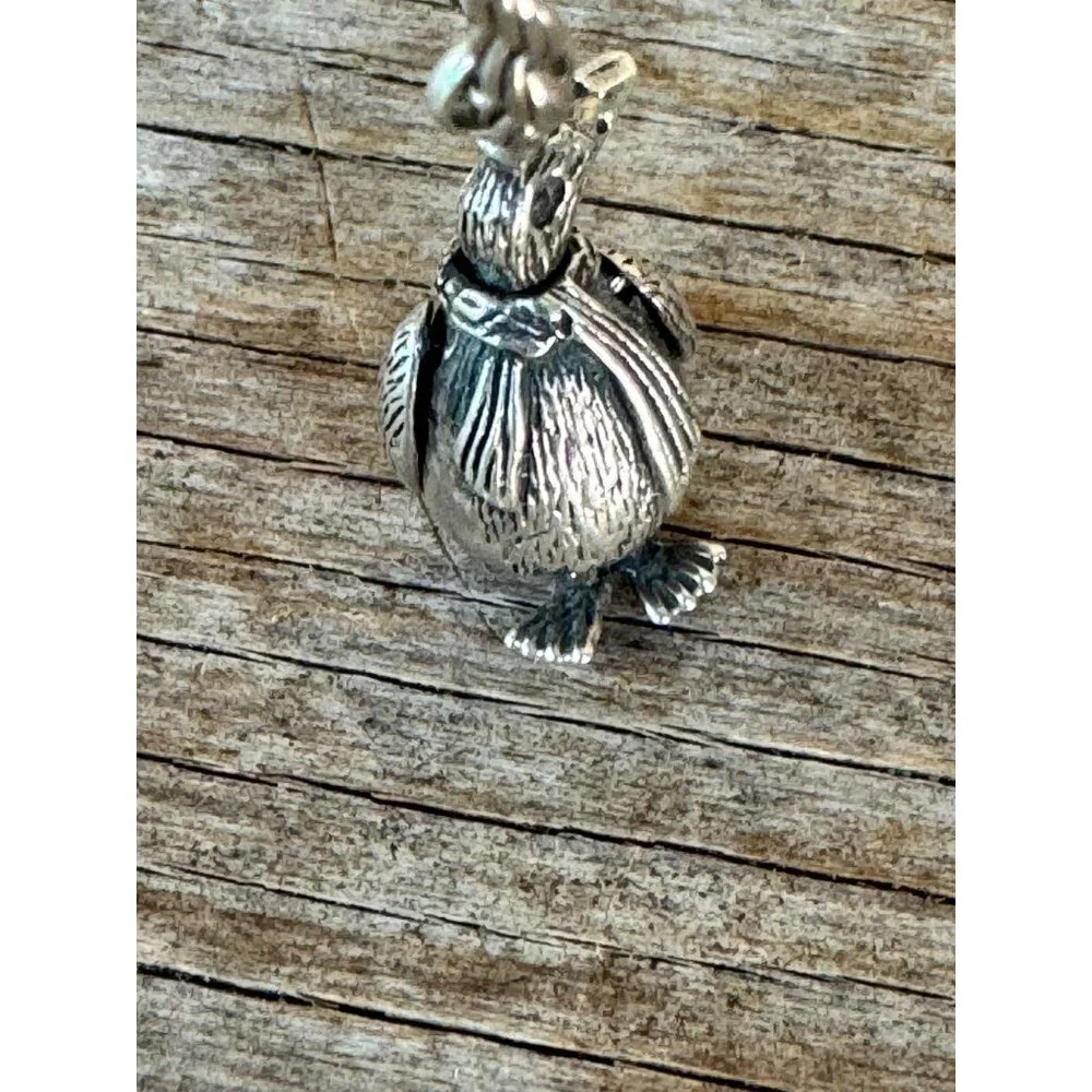 Vintage Sterling Silver Articulated Penguin Necklace 18" Rope Chain 12.15 G - Picture 4 of 5